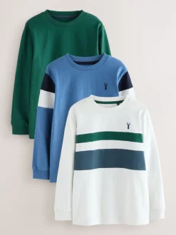 T-Shirts|Tops*Next - Kleurblok T-shirts met lange mouwen 3 verpakking (3-16jr) Blauw/wit/groen