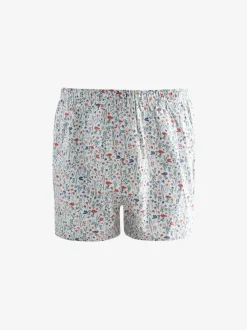 Ondergoed|Ondergoed*Next Blauw/wit/groen met bloemenprint - Verpakking van 4 - Geweven boxershorts van puur katoen