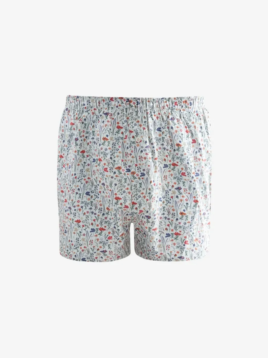 Ondergoed|Ondergoed*Next Blauw/wit/groen met bloemenprint - Verpakking van 4 - Geweven boxershorts van puur katoen