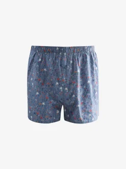 Ondergoed|Ondergoed*Next Blauw/wit/groen met bloemenprint - Verpakking van 4 - Geweven boxershorts van puur katoen