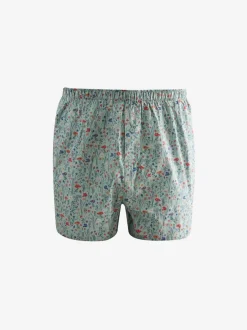 Ondergoed|Ondergoed*Next Blauw/wit/groen met bloemenprint - Verpakking van 4 - Geweven boxershorts van puur katoen