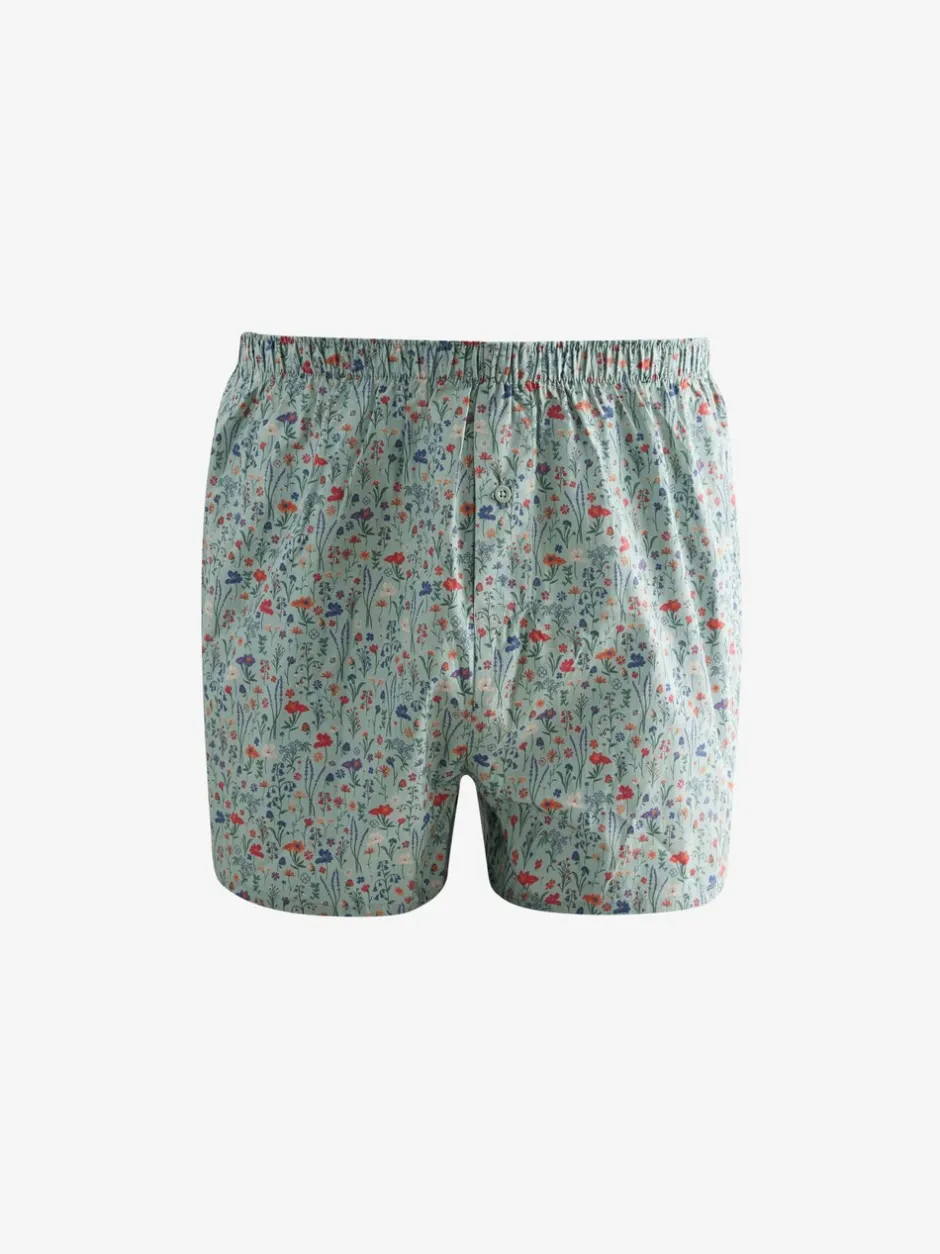 Ondergoed|Ondergoed*Next Blauw/wit/groen met bloemenprint - Verpakking van 4 - Geweven boxershorts van puur katoen