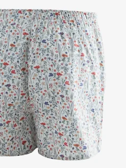 Ondergoed|Ondergoed*Next Blauw/wit/groen met bloemenprint - Verpakking van 4 - Geweven boxershorts van puur katoen