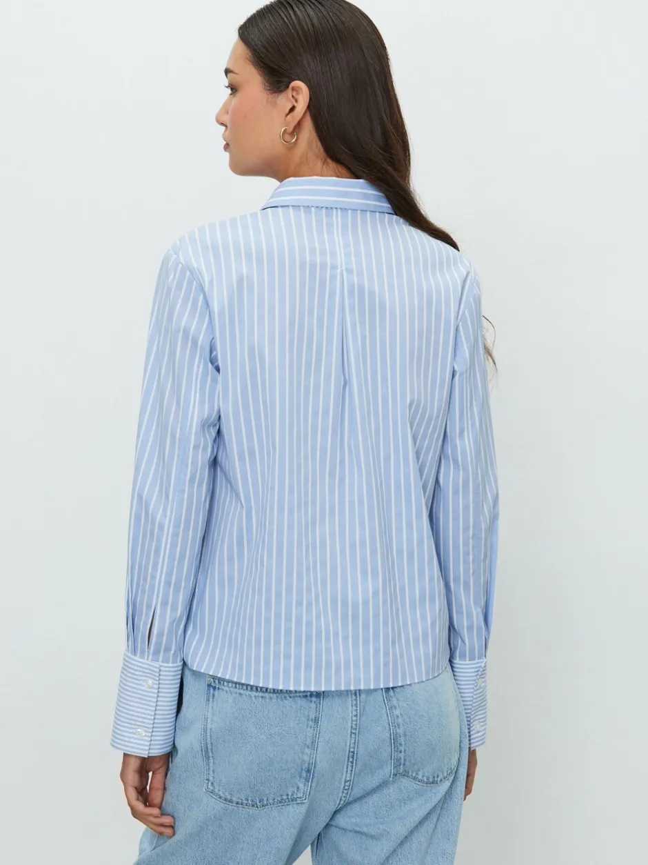 Blouses En Overhemden|Tops En T-Shirts*Next Blauw/witte streep - Fitted Stretch Essential Long Sleeve Shirt