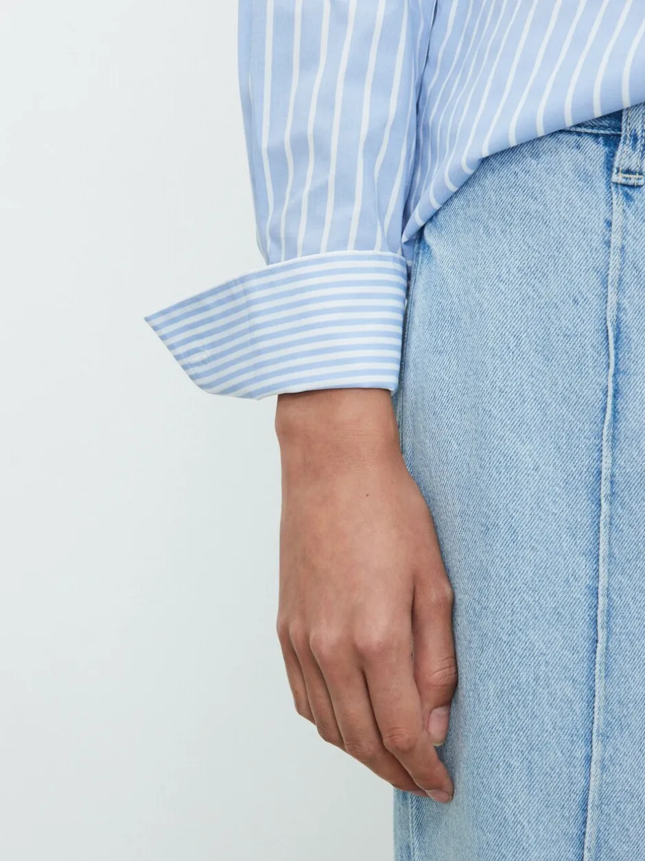 Blouses En Overhemden|Tops En T-Shirts*Next Blauw/witte streep - Fitted Stretch Essential Long Sleeve Shirt