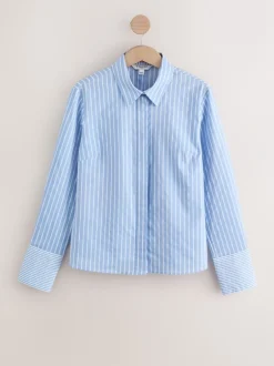 Blouses En Overhemden|Tops En T-Shirts*Next Blauw/witte streep - Fitted Stretch Essential Long Sleeve Shirt