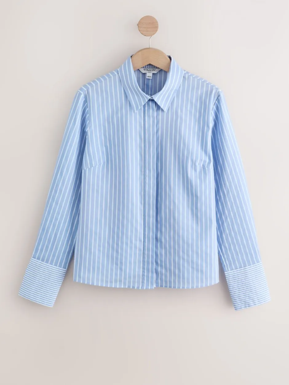 Blouses En Overhemden|Tops En T-Shirts*Next Blauw/witte streep - Fitted Stretch Essential Long Sleeve Shirt