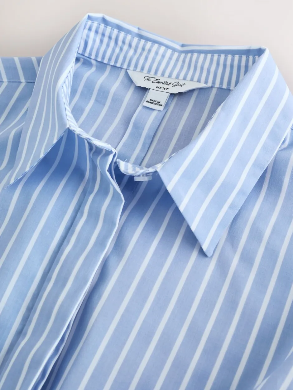 Blouses En Overhemden|Tops En T-Shirts*Next Blauw/witte streep - Fitted Stretch Essential Long Sleeve Shirt