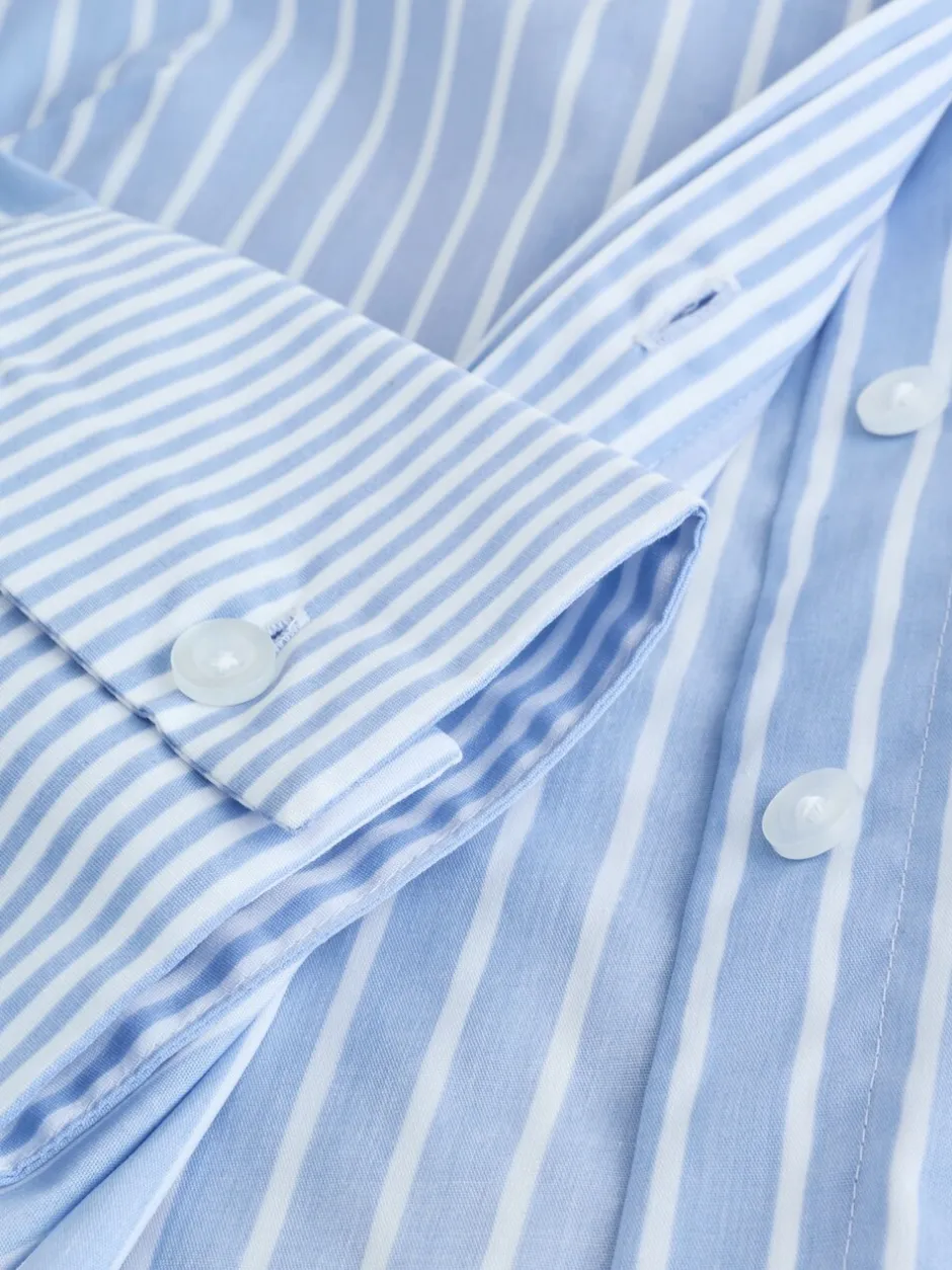 Blouses En Overhemden|Tops En T-Shirts*Next Blauw/witte streep - Fitted Stretch Essential Long Sleeve Shirt