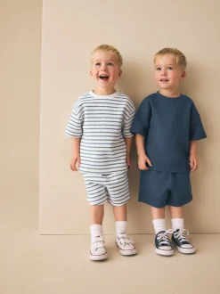 Shorts|Sets En Outfits*Next - Short Sleeve T-Shirt and Shorts Set 2 Pack (3mths-7yrs) Blauw/witte streep