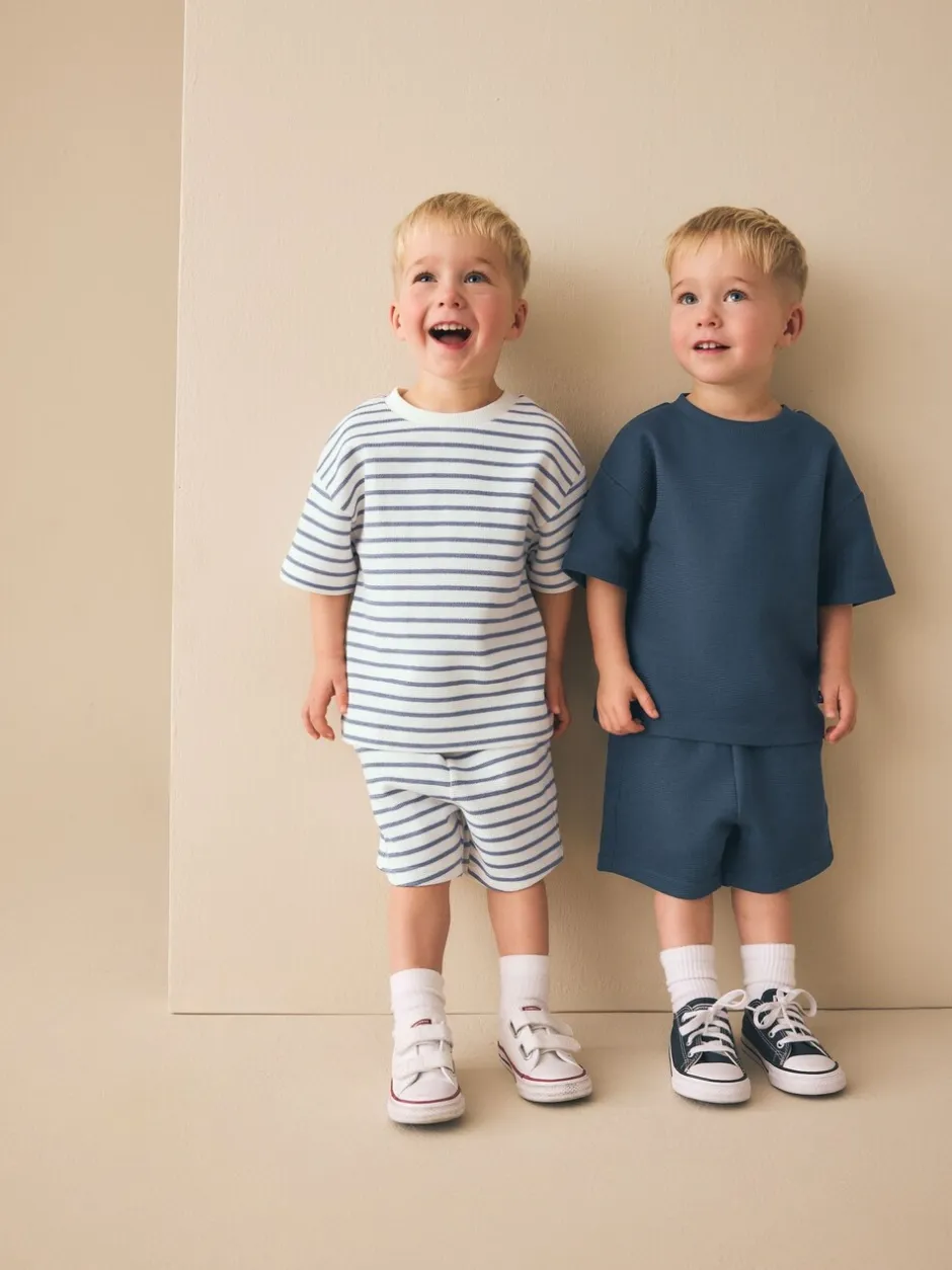 Shorts|Sets En Outfits*Next - Short Sleeve T-Shirt and Shorts Set 2 Pack (3mths-7yrs) Blauw/witte streep