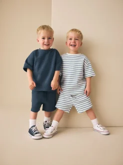 Shorts|Sets En Outfits*Next - Short Sleeve T-Shirt and Shorts Set 2 Pack (3mths-7yrs) Blauw/witte streep