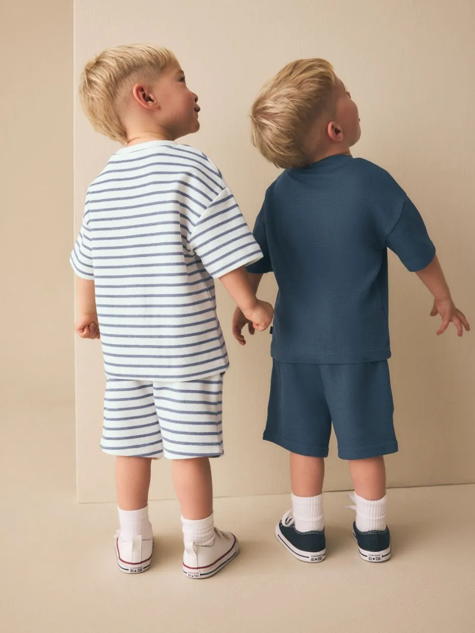 Shorts|Sets En Outfits*Next - Short Sleeve T-Shirt and Shorts Set 2 Pack (3mths-7yrs) Blauw/witte streep