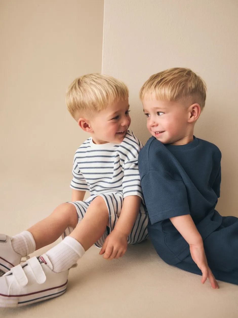 Shorts|Sets En Outfits*Next - Short Sleeve T-Shirt and Shorts Set 2 Pack (3mths-7yrs) Blauw/witte streep