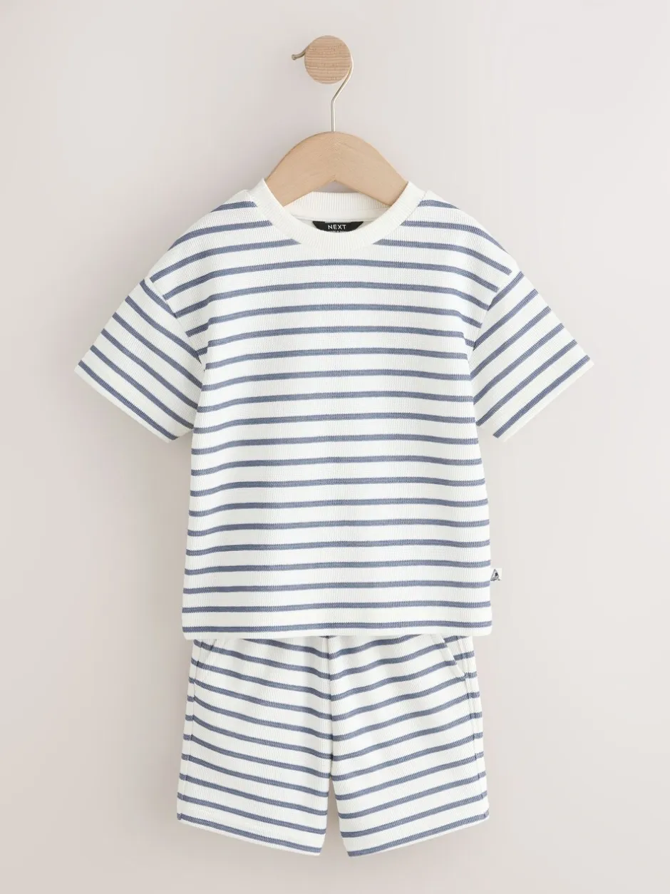 Shorts|Sets En Outfits*Next - Short Sleeve T-Shirt and Shorts Set 2 Pack (3mths-7yrs) Blauw/witte streep