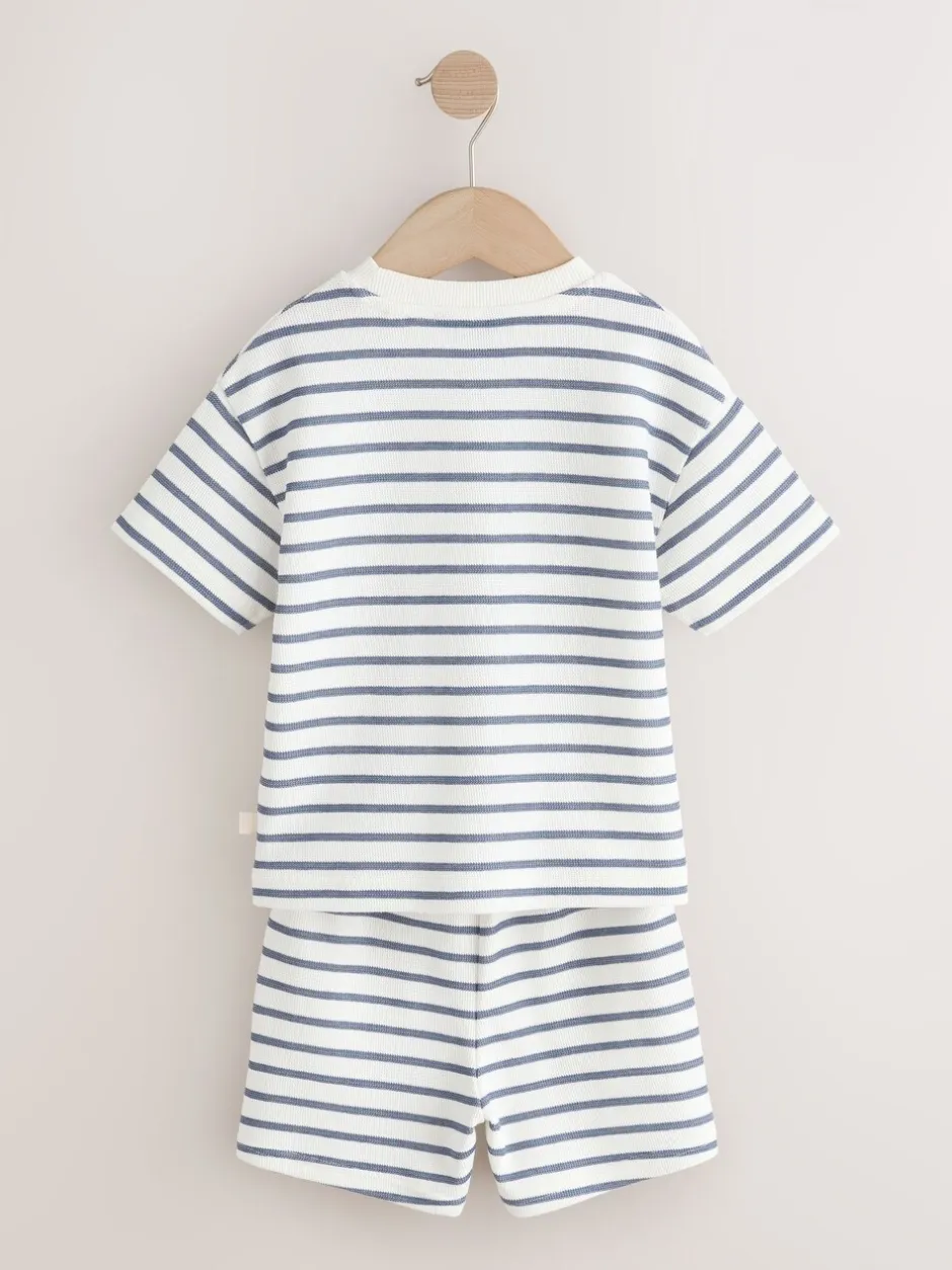 Shorts|Sets En Outfits*Next - Short Sleeve T-Shirt and Shorts Set 2 Pack (3mths-7yrs) Blauw/witte streep