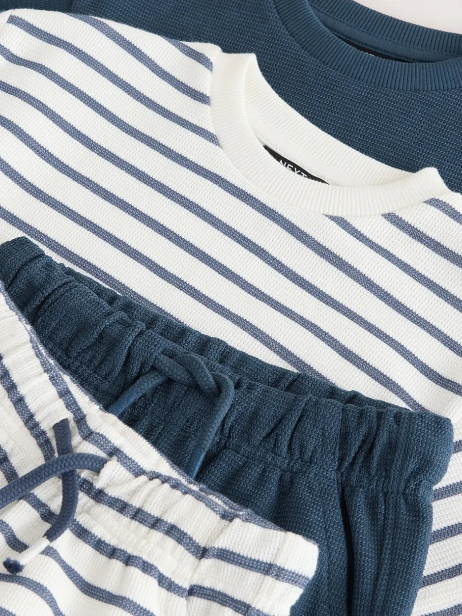Shorts|Sets En Outfits*Next - Short Sleeve T-Shirt and Shorts Set 2 Pack (3mths-7yrs) Blauw/witte streep