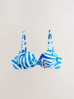 Badkleding*Next - Gedrapeerde, voorgevormde Bikini met beugel Blauw/witte zebraprint