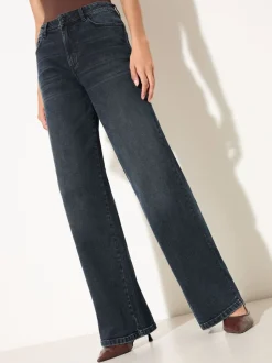 Jeans|Friends Like These Blauw-zwart denim - X Lucy Mecklenburgh alledaagse jeans met wijde pijpen