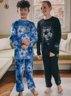 Pyjama's|Nachtkleding En Pyjama's*Next Blauw/zwart met voetbal - Verpakking van 2 pyjama's met lange mouwen (3-16 jr)