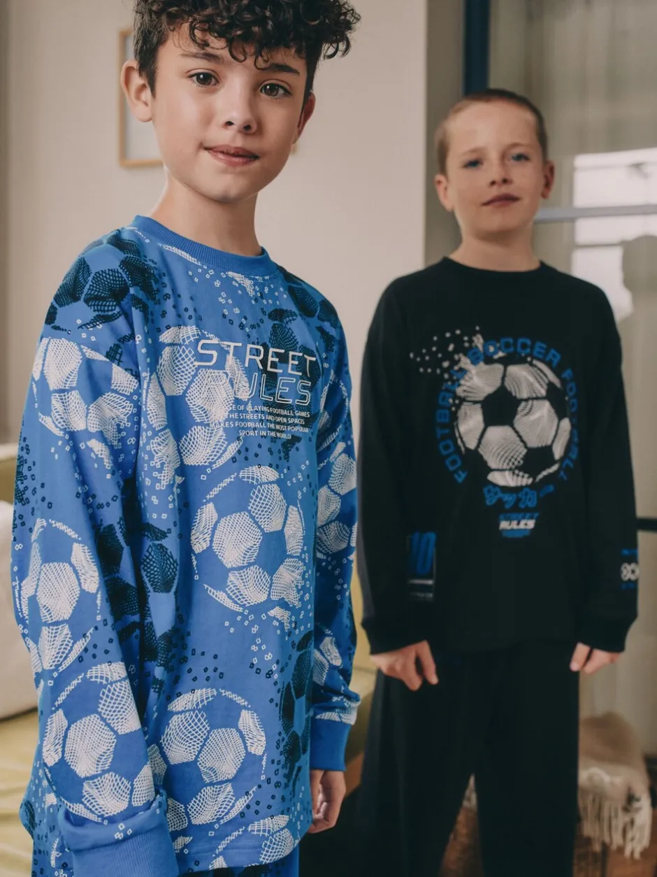 Pyjama's|Nachtkleding En Pyjama's*Next Blauw/zwart met voetbal - Verpakking van 2 pyjama's met lange mouwen (3-16 jr)