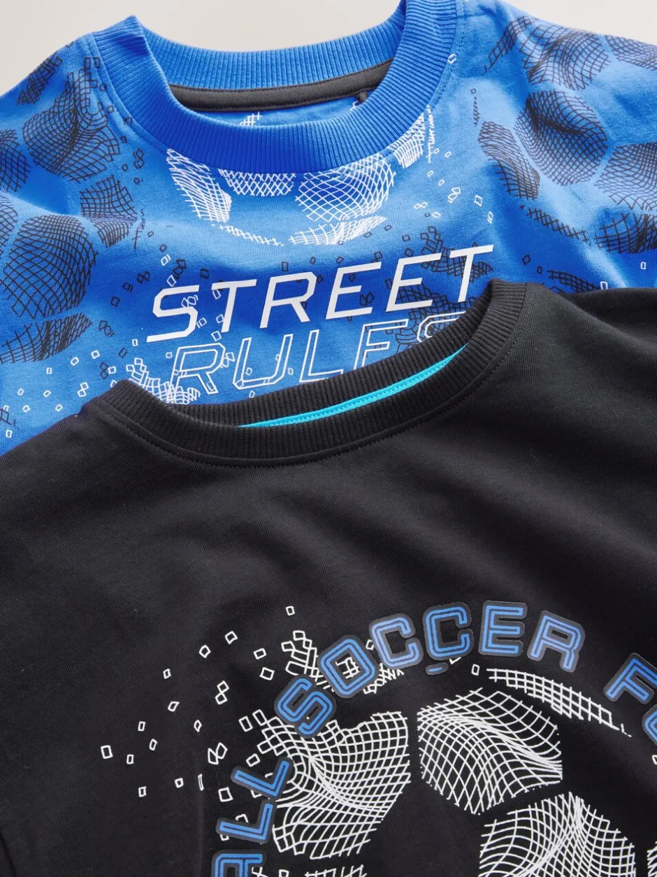 Pyjama's|Nachtkleding En Pyjama's*Next Blauw/zwart met voetbal - Verpakking van 2 pyjama's met lange mouwen (3-16 jr)