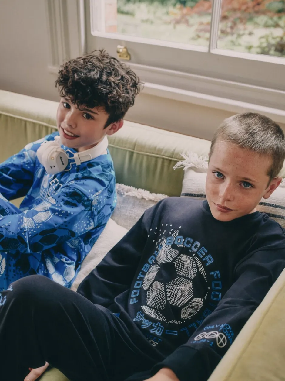 Pyjama's|Nachtkleding En Pyjama's*Next Blauw/zwart met voetbal - Verpakking van 2 pyjama's met lange mouwen (3-16 jr)