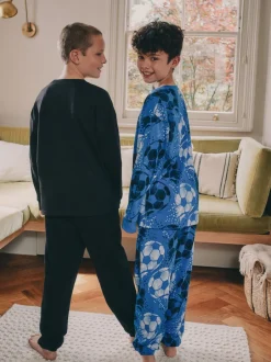 Pyjama's|Nachtkleding En Pyjama's*Next Blauw/zwart met voetbal - Verpakking van 2 pyjama's met lange mouwen (3-16 jr)