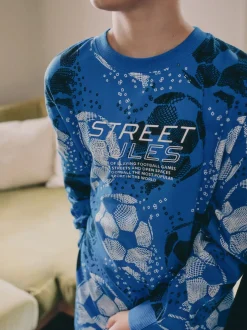 Pyjama's|Nachtkleding En Pyjama's*Next Blauw/zwart met voetbal - Verpakking van 2 pyjama's met lange mouwen (3-16 jr)