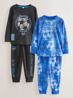 Pyjama's|Nachtkleding En Pyjama's*Next Blauw/zwart met voetbal - Verpakking van 2 pyjama's met lange mouwen (3-16 jr)