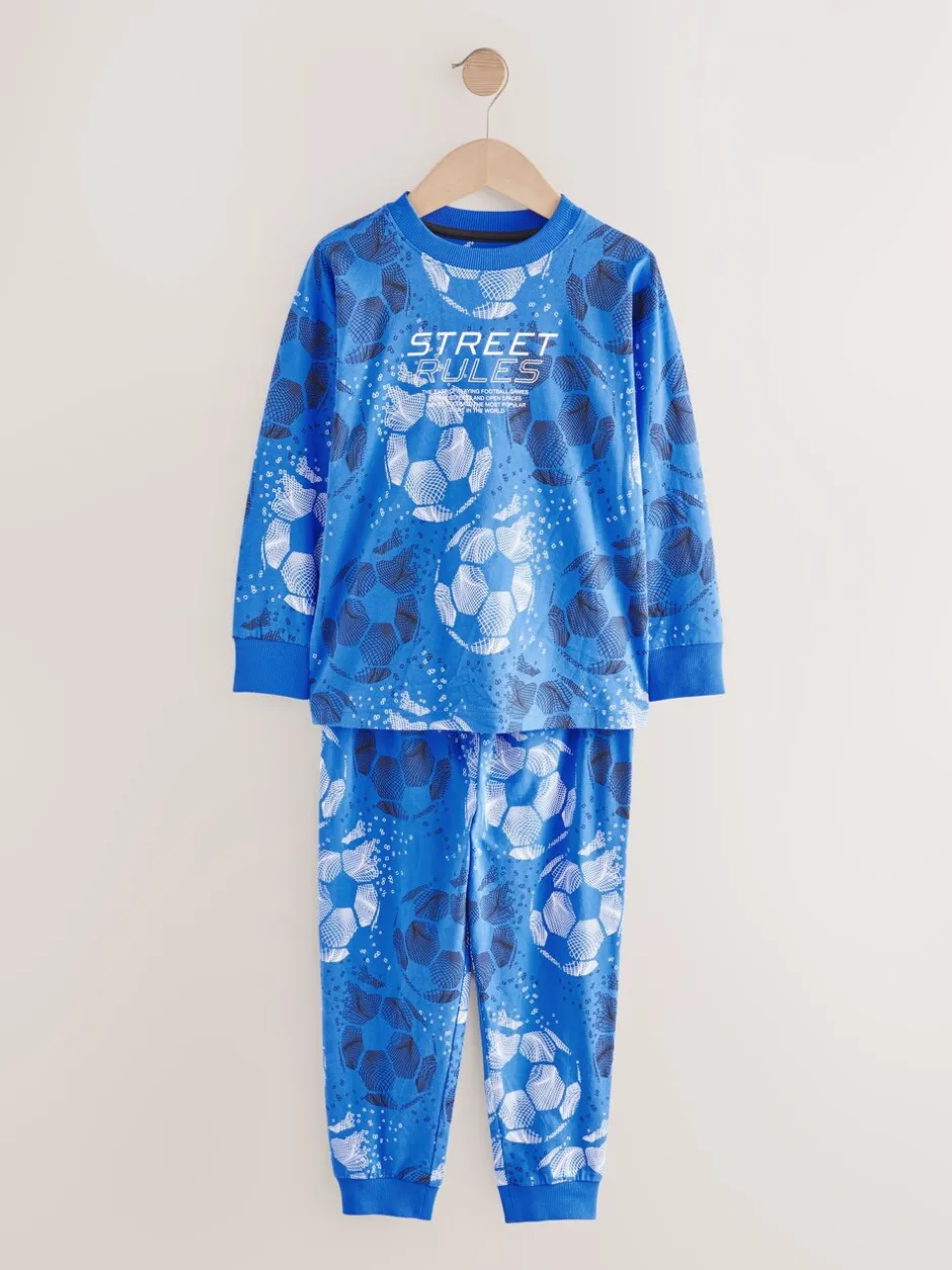 Pyjama's|Nachtkleding En Pyjama's*Next Blauw/zwart met voetbal - Verpakking van 2 pyjama's met lange mouwen (3-16 jr)