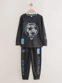 Pyjama's|Nachtkleding En Pyjama's*Next Blauw/zwart met voetbal - Verpakking van 2 pyjama's met lange mouwen (3-16 jr)