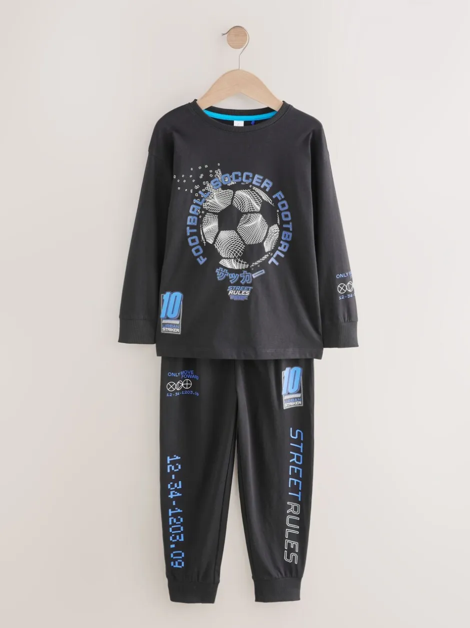 Pyjama's|Nachtkleding En Pyjama's*Next Blauw/zwart met voetbal - Verpakking van 2 pyjama's met lange mouwen (3-16 jr)