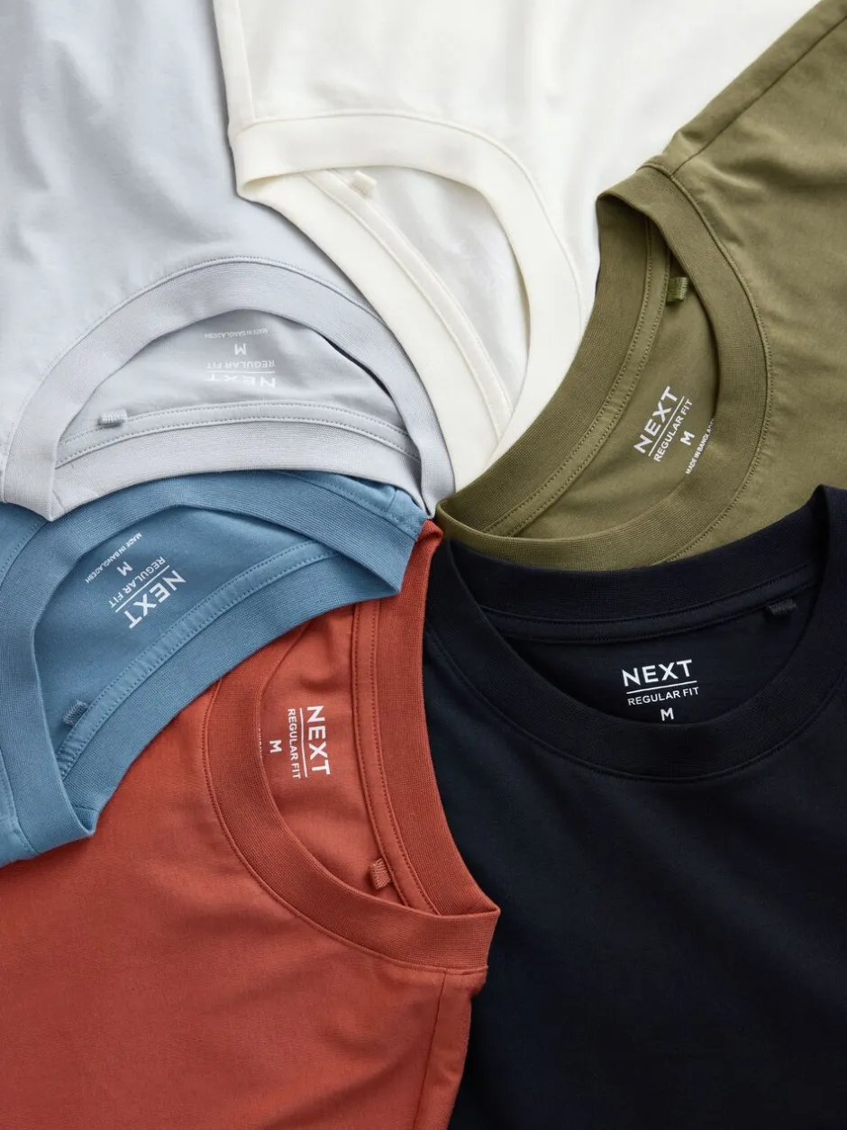T-Shirts En Hemden|Next Blauw/zwart/oranje/groen/grijs/ecru wit - Normale Pasvorm - Essential katoenen T-shirts verpakking van 6