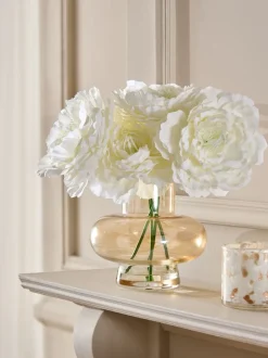 Kunstbloemen*Next Blousy Artificial Peonies In Gold Glass Vase