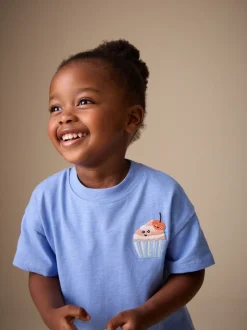 Tops|T-Shirts|Next - Short Sleeve Embroidered T-Shirt (3mths-7yrs) Blue Cupcake