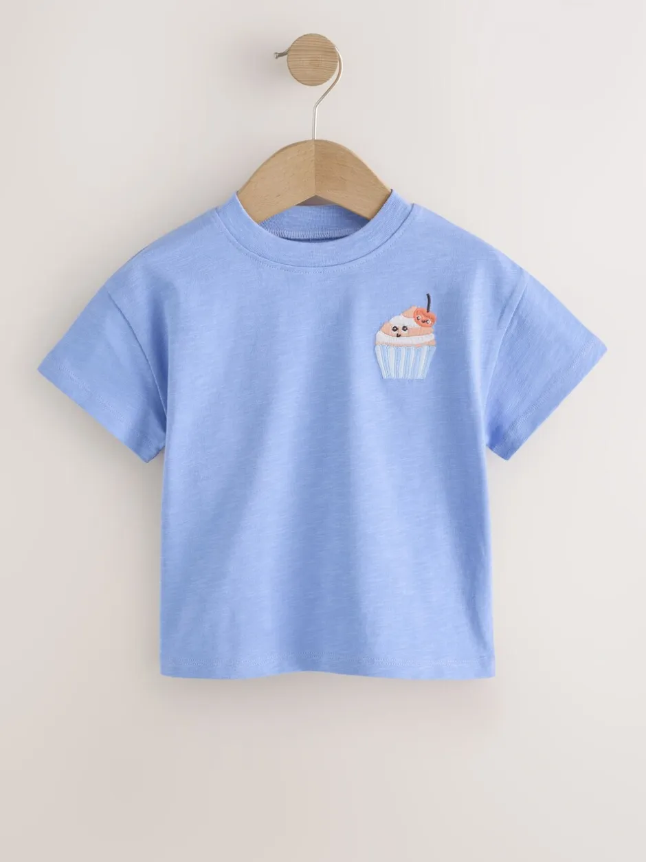 Tops|T-Shirts|Next - Short Sleeve Embroidered T-Shirt (3mths-7yrs) Blue Cupcake
