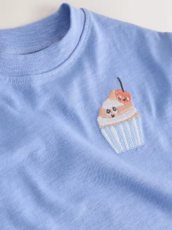 Tops|T-Shirts|Next - Short Sleeve Embroidered T-Shirt (3mths-7yrs) Blue Cupcake