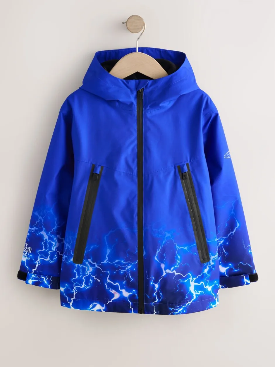 Jassen En Jacks*Next Blue Lightning Print - Waterdichte jas met fleece voering en capuchon (3-17jr)