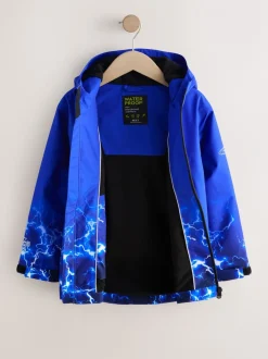 Jassen En Jacks*Next Blue Lightning Print - Waterdichte jas met fleece voering en capuchon (3-17jr)