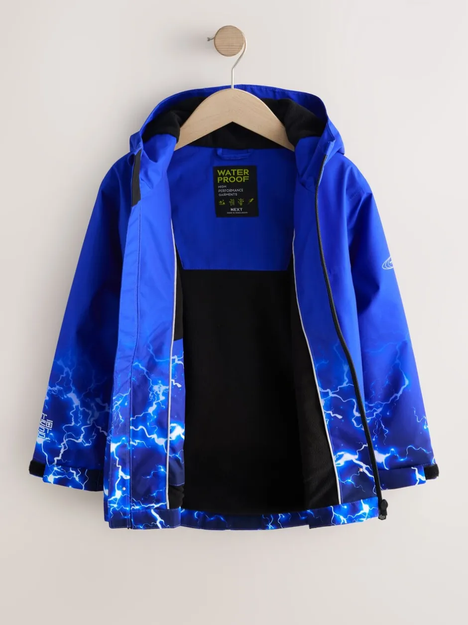 Jassen En Jacks*Next Blue Lightning Print - Waterdichte jas met fleece voering en capuchon (3-17jr)