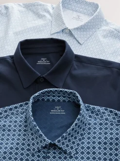 Poloshirts|Next Blue marineblauw met geometrisch motief - Set van 3 jersey poloshirts met korte mouwen