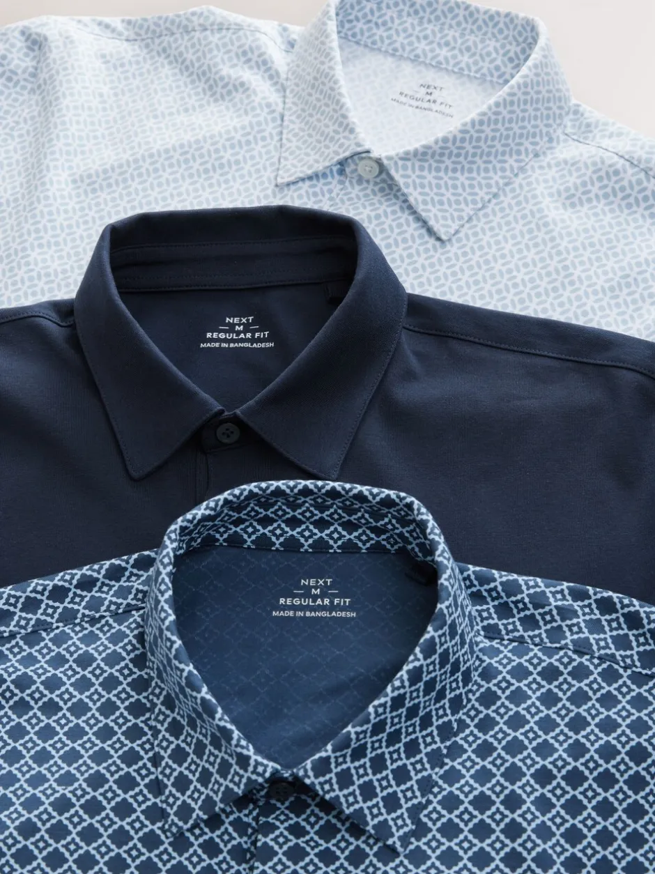 Poloshirts|Next Blue marineblauw met geometrisch motief - Set van 3 jersey poloshirts met korte mouwen