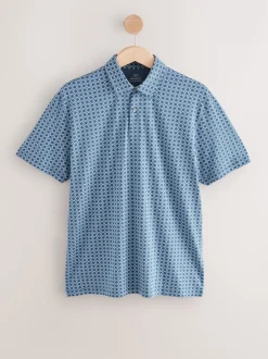 Poloshirts|Next Blue marineblauw met geometrisch motief - Set van 3 jersey poloshirts met korte mouwen