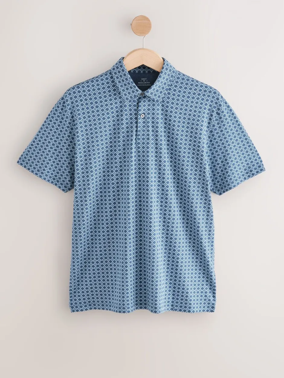 Poloshirts|Next Blue marineblauw met geometrisch motief - Set van 3 jersey poloshirts met korte mouwen