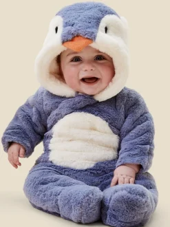 Jassen En Jacks|Mori Blue Penguin Faux Fur - Supersoft Zip Up Pramsuit