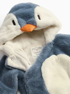Jassen En Jacks|Mori Blue Penguin Faux Fur - Supersoft Zip Up Pramsuit