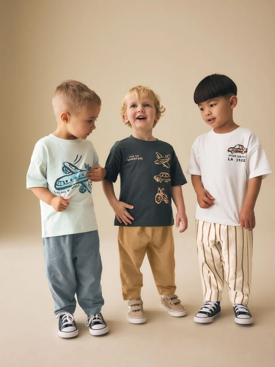 Shorts|Next - Set van 3 T-shirts met korte mouwen en joggingbroeken (3mnd -7jr) Blue/Black/White Vehicles