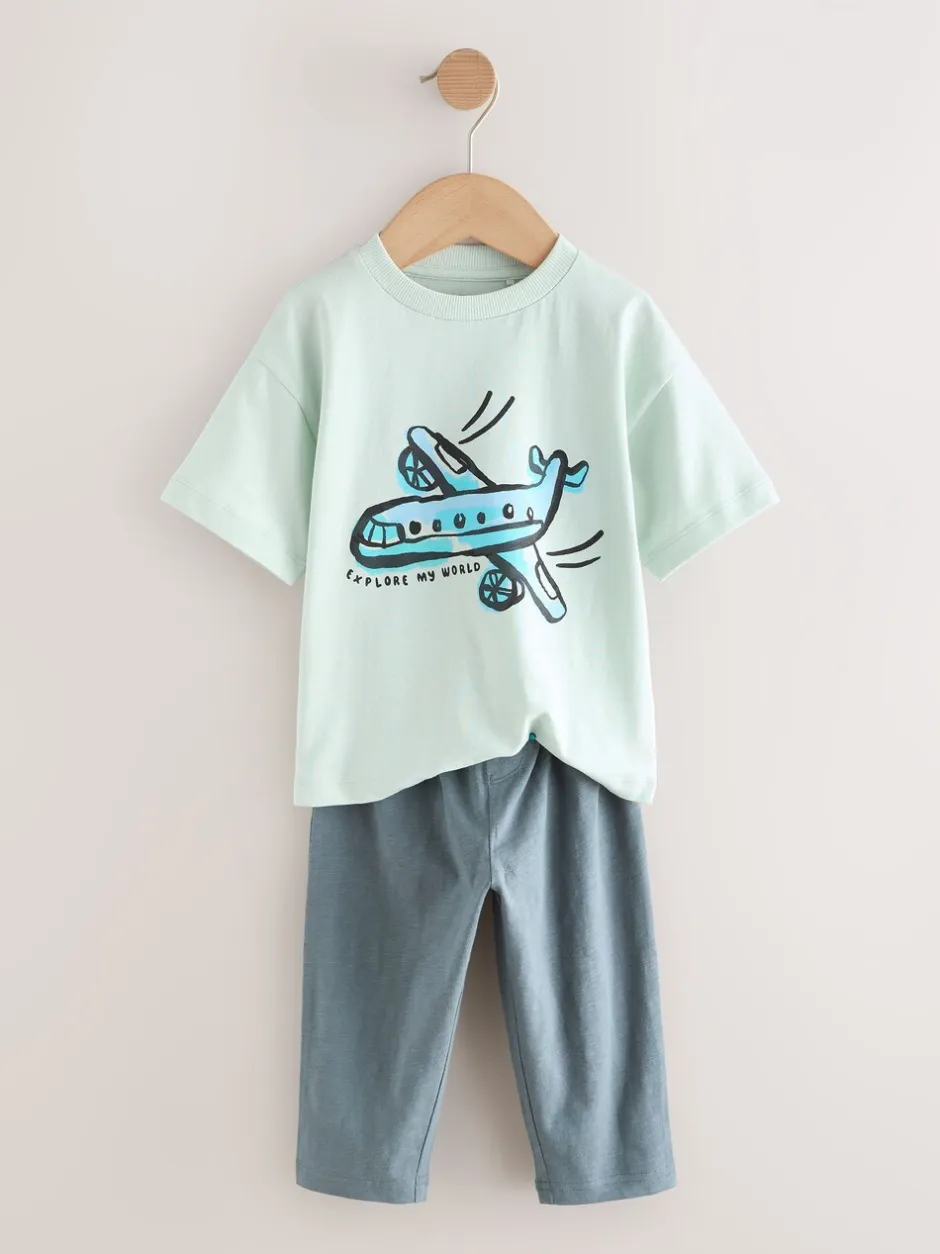Shorts|Next - Set van 3 T-shirts met korte mouwen en joggingbroeken (3mnd -7jr) Blue/Black/White Vehicles