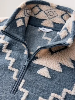Loungewear|Jassen En Jacks*Next Blue/Ecru Geometric Matching Family - Zip Neck Printed Fleece